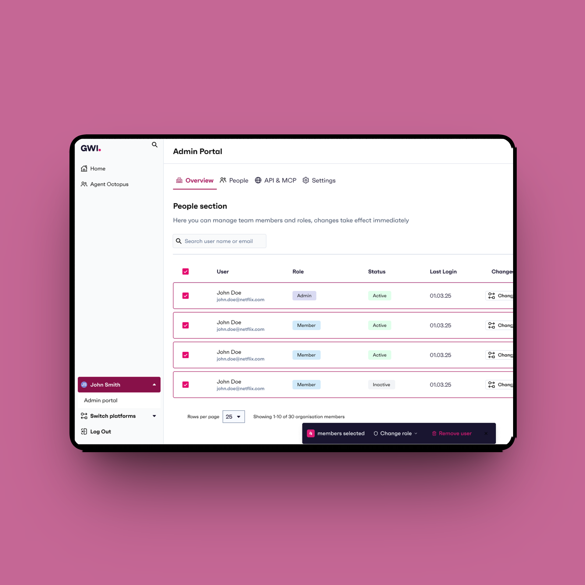 GWI admin portal design