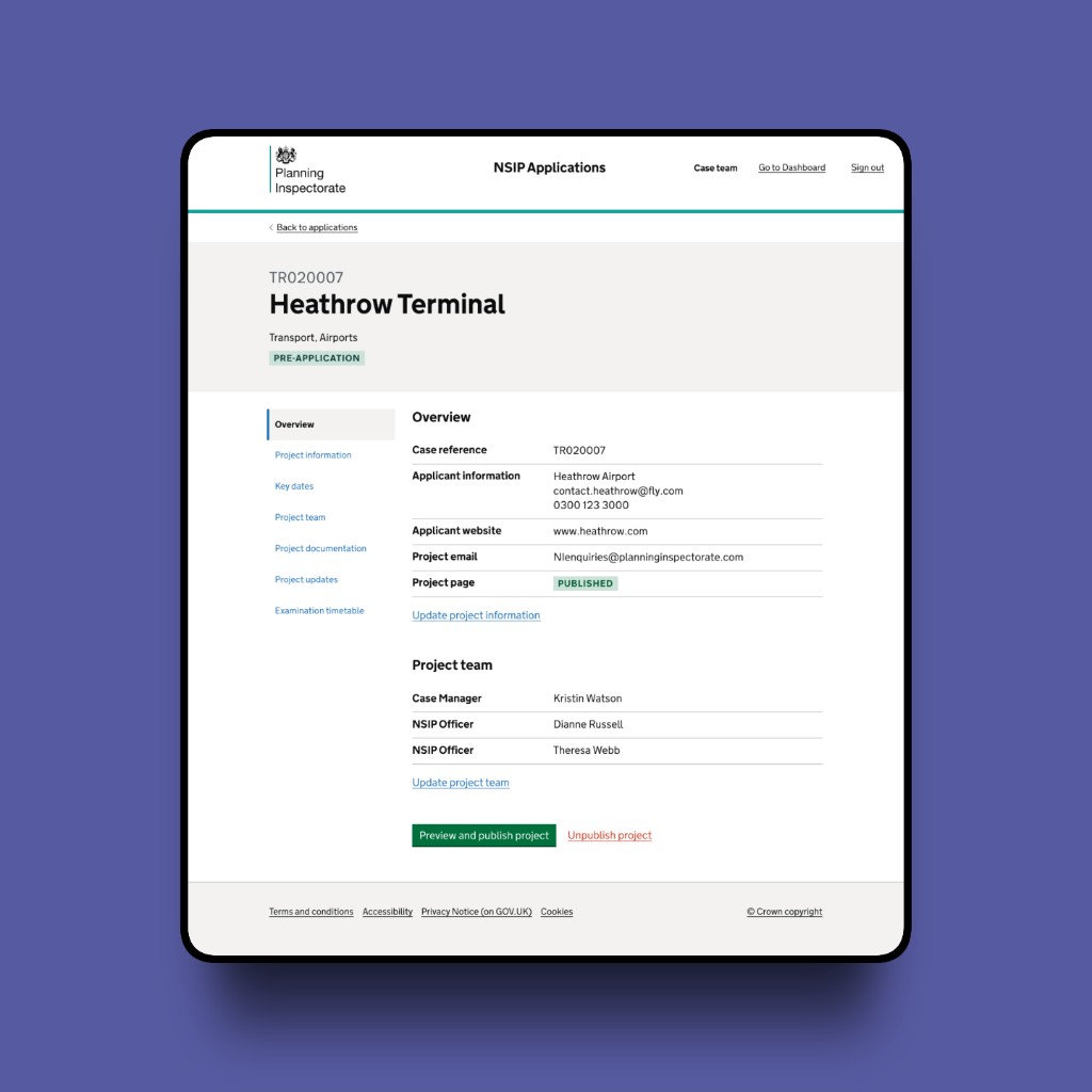 NSIP Applications: applications landing page listing infrastructure cases by sector.