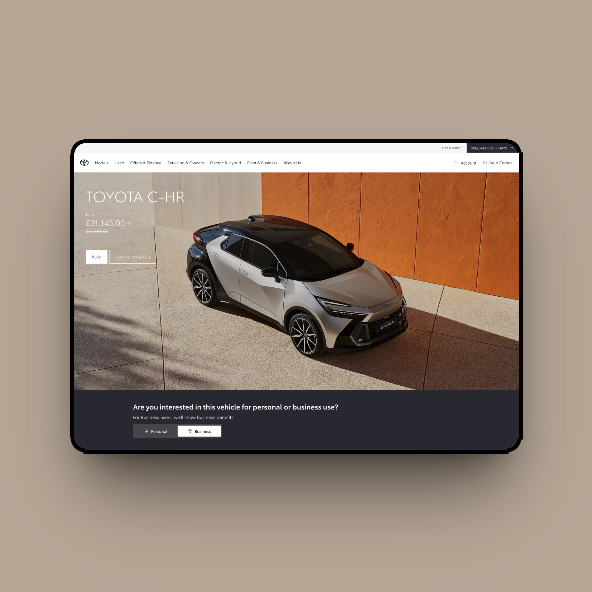 Toyota product page design