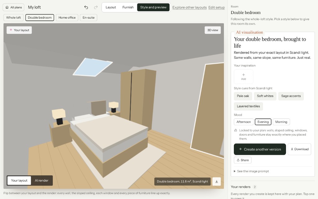 Step 2: 3D layout with room tabs.